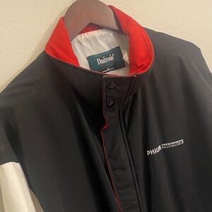 Dunbrooke PHILLIPS MAGNAVOX Promo VTG Black & Red Bomber Jacket. Made in USA XL